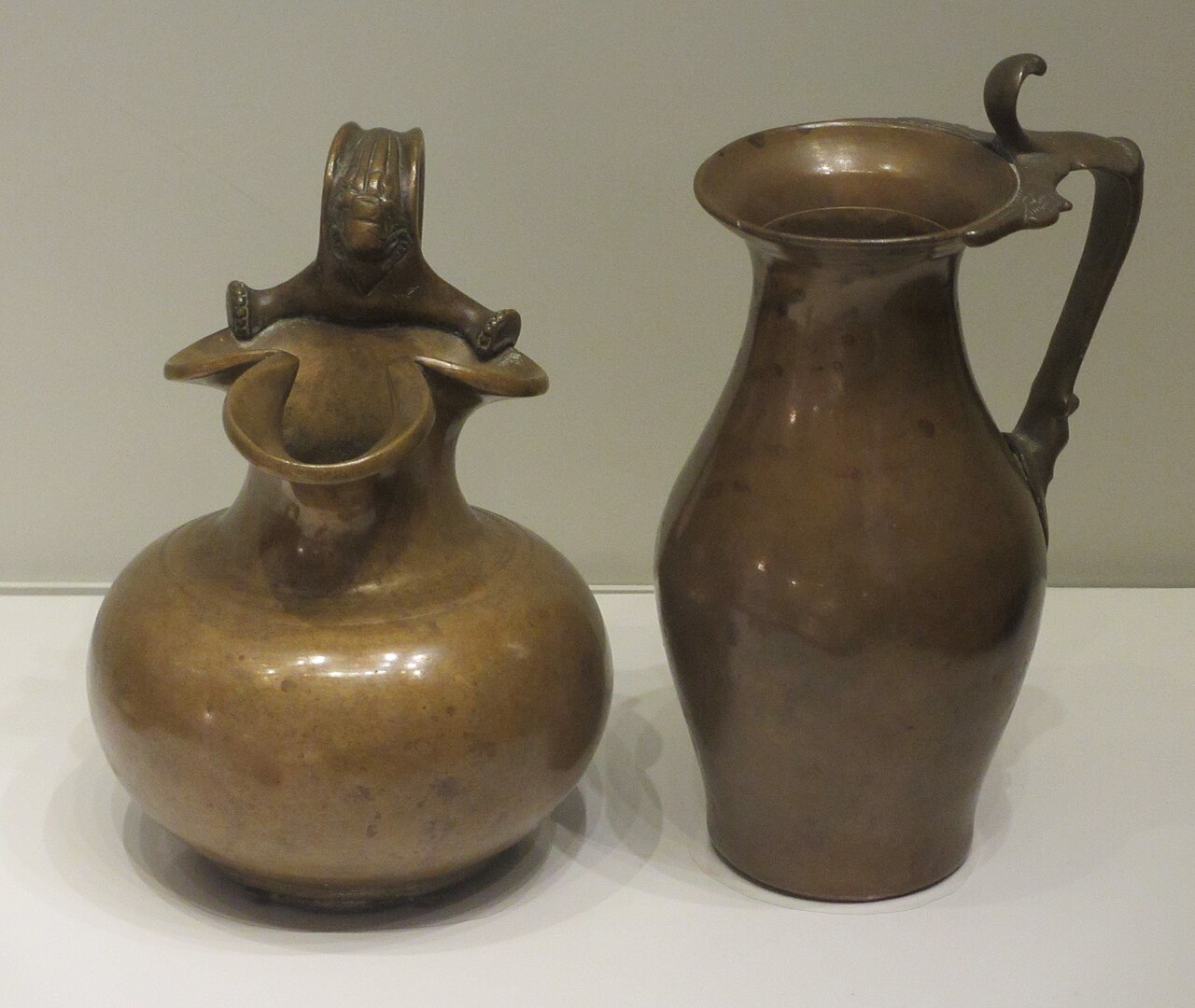 Bronze jugs from the Cave of Letters at Nahal Hever, displayed at the Israel Museum — part of the hoard found with the Bar Kokhba letters.